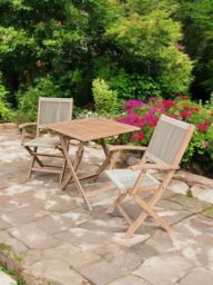 Royalcraft LONDON 70cm Square Folding Bistro Set with 2 London Rope Folding Armchairs in Natural