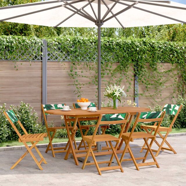 Berkfield Home Folding Garden Chairs 6 pcs Green Fabric & Solid Wood - image 1