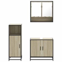 Berkfield Home 3 Piece Bathroom Furniture Set Sonoma Oak Engineered Wood in Brown - thumbnail 5