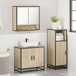 Berkfield Home 3 Piece Bathroom Furniture Set Sonoma Oak Engineered Wood in Brown - thumbnail 4