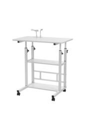 Living and Home Height Adjustable Mobile Table Overbed Desk with Shelves in White - thumbnail 2