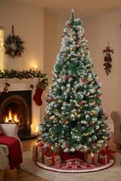 Living and Home Artificial Christmas Tree with Metal Stand in Green - Size: Small - thumbnail 1