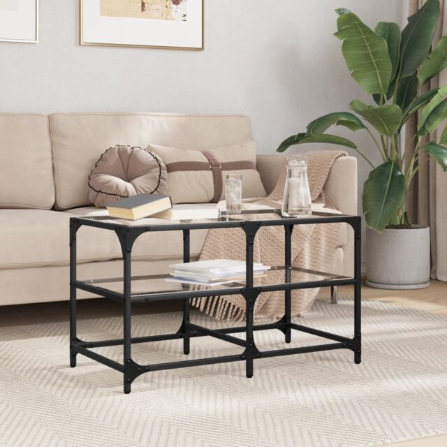 Berkfield Home Coffee Table with Transparent Glass Top 78.5x40x45 cm Steel in Grey - image 1
