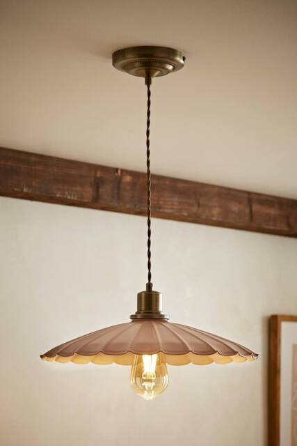 ValueLights Holborn Brushed Gold with Scallop Shade Ceiling Pendant Light in Dark Pink - image 1