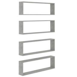 Berkfield Home Wall Cube Shelf 4 pcs Concrete Grey 100x15x30 cm Engineered Wood - Size: 100 x 15 x 30 cm - thumbnail 3