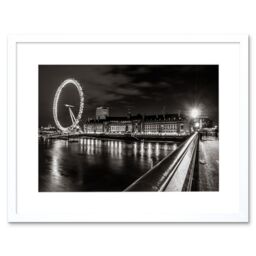 "Artery8 Wall Art Print London Eye Black & White Night Art Black Framed 9x7 inch - Size: W7"" x H9""" - thumbnail 1