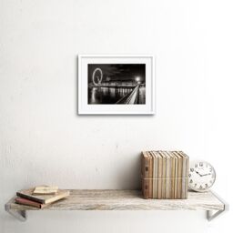 "Artery8 Wall Art Print London Eye Black & White Night Art Black Framed 9x7 inch - Size: W7"" x H9""" - thumbnail 2