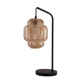 Lighting Collection Black Table Lamp With Bamboo Frame Shade Table Lamp - thumbnail 3