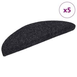 Berkfield Home Self-adhesive Stair Mats 5 pcs Black 56x17x3 cm Needle Punch - Size: Medium - thumbnail 1