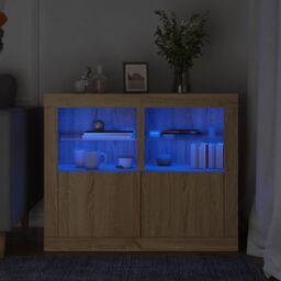 Berkfield Home Side Cabinets with LED Lights 2 pcs Sonoma Oak Engineered Wood in Brown - thumbnail 1