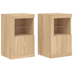 Berkfield Home Side Cabinets with LED Lights 2 pcs Sonoma Oak Engineered Wood in Brown - thumbnail 2