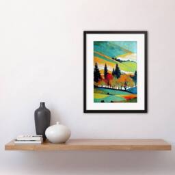 "Artery8 Colourful Autumn Landscape Scotland Hillside Forest Oil Framed Art - Size: W12"" x H16""" - thumbnail 2