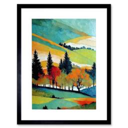 "Artery8 Colourful Autumn Landscape Scotland Hillside Forest Oil Framed Art - Size: W12"" x H16""" - thumbnail 1