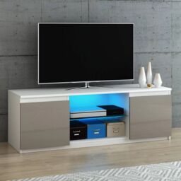 EONLION TV Unit Stand Cabinet With RGB LED Lights in White - thumbnail 1