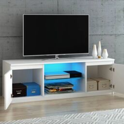 EONLION TV Unit Stand Cabinet With RGB LED Lights in White - thumbnail 3