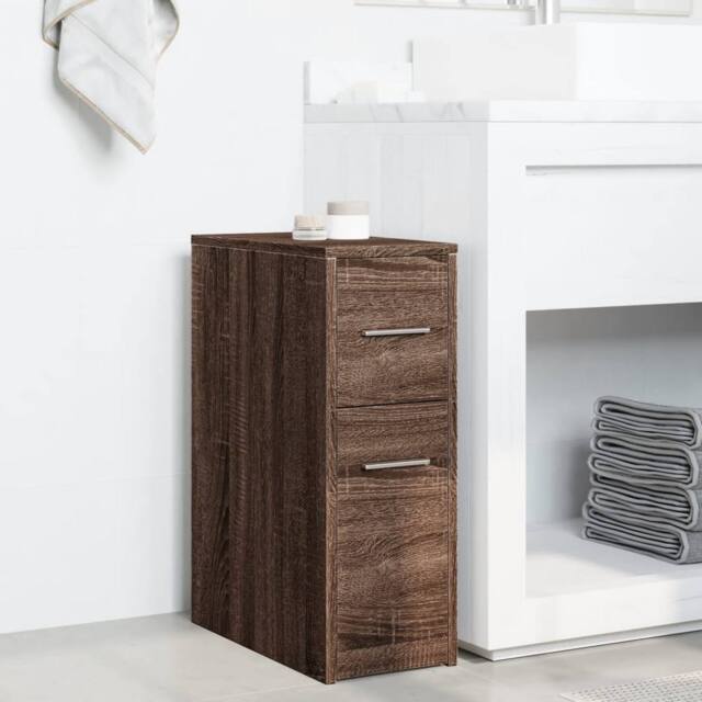 Berkfield Home Narrow Bathroom Cupboard with Wheels Brown Oak Engineered Wood - image 1
