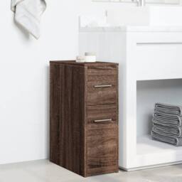 Berkfield Home Narrow Bathroom Cupboard with Wheels Brown Oak Engineered Wood - thumbnail 1