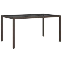 Berkfield Home Garden Table 150x90x75 cm Tempered Glass & Poly Rattan Brown - Size: 150 x 90 x 75 cm - thumbnail 1