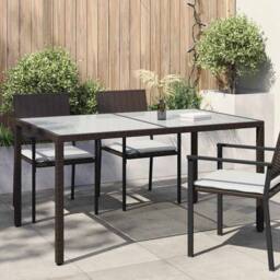 Berkfield Home Garden Table 150x90x75 cm Tempered Glass & Poly Rattan Brown - Size: 150 x 90 x 75 cm - thumbnail 2
