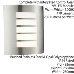 Loops IP44 Outdoor Wall Light Brushed Steel & Diffuser 7W Warm White LED Porch Lamp - thumbnail 2