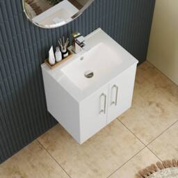 Balterley Bathroom 2 Soft Close Door, Wall Hung Vanity Unit Basin, White, 345mm in White - thumbnail 3