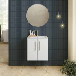 Balterley Bathroom 2 Soft Close Door, Wall Hung Vanity Unit Basin, White, 345mm in White - thumbnail 2