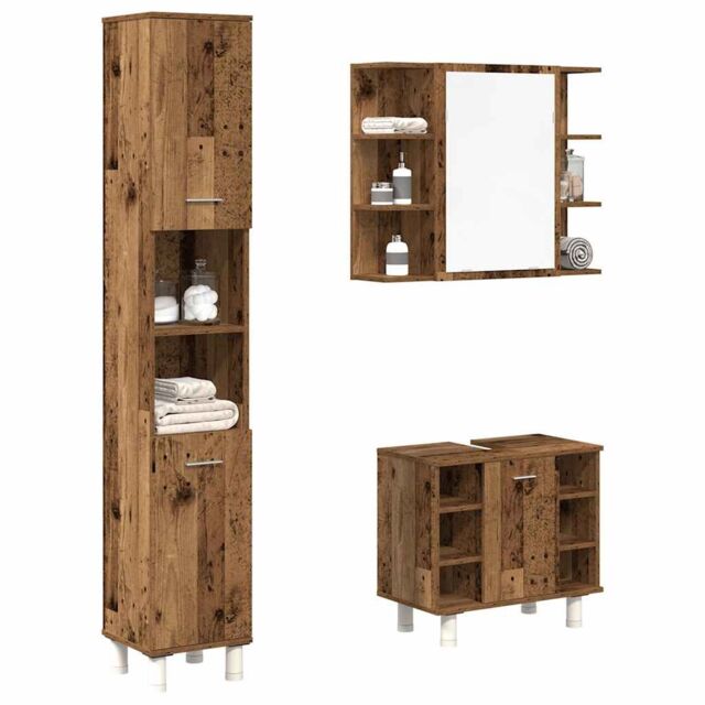 Berkfield Home 3 Piece Bathroom Furniture Set Old Wood Engineered Wood in Brown - image 1