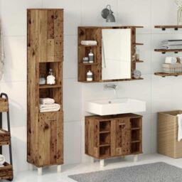 Berkfield Home 3 Piece Bathroom Furniture Set Old Wood Engineered Wood in Brown - thumbnail 3