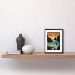 "Artery8 Wall Art Print Porthcurno Beach Sunrise Coastal Landscape Artwork Framed 9X7 Inch in Black - Size: W7"" x H9""" - thumbnail 2