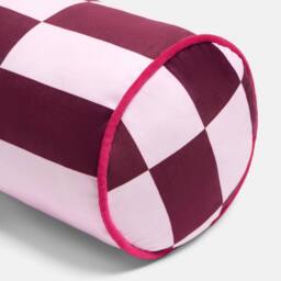 OHS Checkerboard Matte Velvet Bolster Pillow Soft Cylindrical Cushion in Burgundy - thumbnail 5