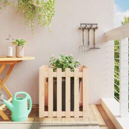 Berkfield Home Garden Planter with Fence Design 60x60x60 cm Solid Wood Pine in Brown - Size: 60 x 60 x 60 cm