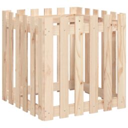 Berkfield Home Garden Planter with Fence Design 60x60x60 cm Solid Wood Pine in Brown - Size: 60 x 60 x 60 cm - thumbnail 4
