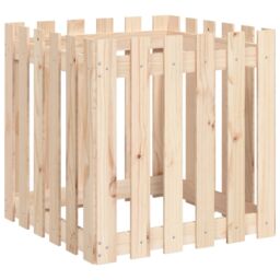 Berkfield Home Garden Planter with Fence Design 60x60x60 cm Solid Wood Pine in Brown - Size: 60 x 60 x 60 cm - thumbnail 2