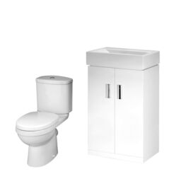Balterley Cloakroom Floor Standing Vanity Basin, Toilet & Seat - Gloss White