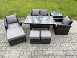 Fimous Wicker Outdoor Garden Furniture Set Patio Furniture Rattan Rectangular Dining Table Lounge Sofa in Dark Grey - thumbnail 2