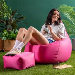 icon Gaming Recliner Indoor & Outdoor Bean Bag with Footstool in Pink - thumbnail 2