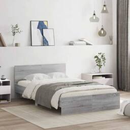 Berkfield Home Durable Bed Frame with Headboard & LED Grey Sonoma 120x190 cm S - Size: Small Double - thumbnail 4