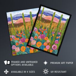 "Artery8 Arizona Flower Cactus Landscape Floral Painting Framed Art Print - Size: W12"" x H16""" - thumbnail 2