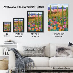 "Artery8 Arizona Flower Cactus Landscape Floral Painting Framed Art Print - Size: W12"" x H16""" - thumbnail 3