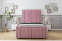 "Sloomy Pemberton Plush Deep-Sided Bed Frame With 50"" Upholstered Headboard in Pink - Size: Small Single" - thumbnail 1