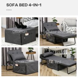 HOMCOM Folding Chair Bed Fabric Sleeper Chair Bed with Adjustable Backrest Pillow in Light Grey - thumbnail 4