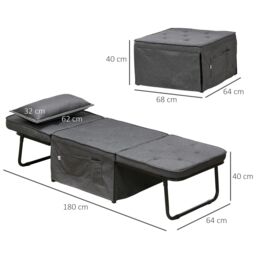 HOMCOM Folding Chair Bed Fabric Sleeper Chair Bed with Adjustable Backrest Pillow in Light Grey - thumbnail 3