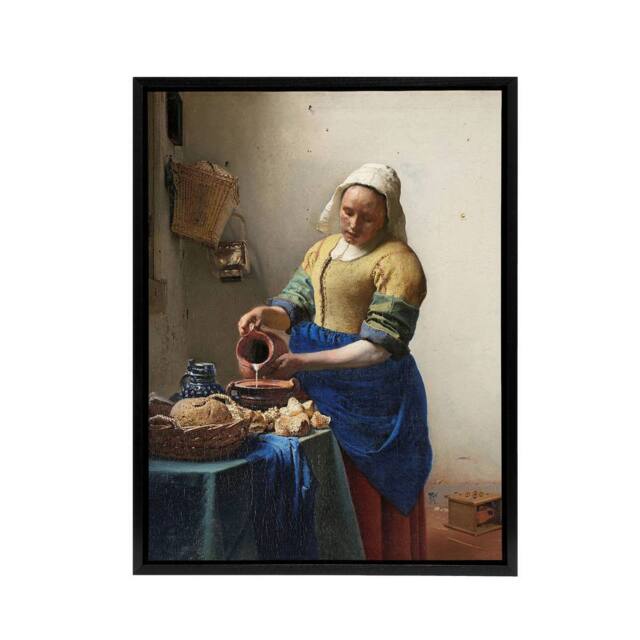 "Artery8 Johannes Vermeer The Milkmaid Framed Canvas Wall Art Print - Size: W12"" x H16""" - image 1