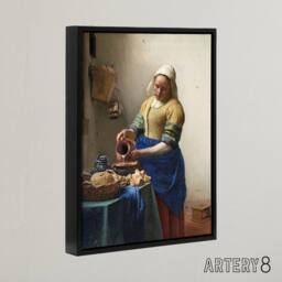 "Artery8 Johannes Vermeer The Milkmaid Framed Canvas Wall Art Print - Size: W12"" x H16""" - thumbnail 2