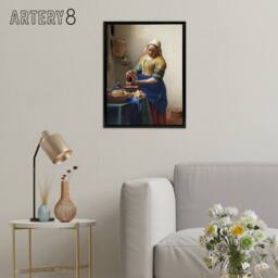 "Artery8 Johannes Vermeer The Milkmaid Framed Canvas Wall Art Print - Size: W12"" x H16""" - thumbnail 3