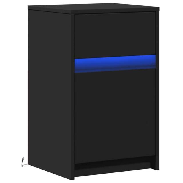 Berkfield Home Stylish Bedside Cabinet with LED Lights Black Engineered Wood - image 1