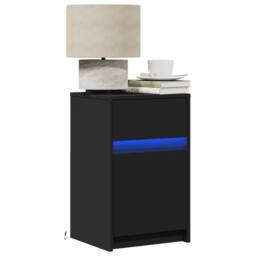 Berkfield Home Stylish Bedside Cabinet with LED Lights Black Engineered Wood - thumbnail 2