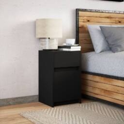 Berkfield Home Stylish Bedside Cabinet with LED Lights Black Engineered Wood - thumbnail 5