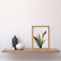 Artery8 Bird of Paradise Stem Leaves & Flowers Tropical Plant Botanical Artwork Framed Wall Art Print A4 in Light Oak - thumbnail 2
