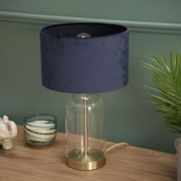 ValueLights Jessy Gold Glass Table Lamp With Navy Blue Velvet Shade - thumbnail 3